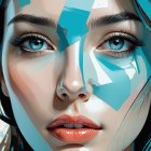 Vibrant Digital Painting of a Woman's Face with Blue Makeup