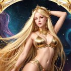 Stunning Figure of Woman in Cosmic Scene with Jewelry