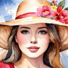 Watercolor Painting of a Smiling Young Woman in Hat