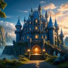 Majestic castle set against mountains and clouds