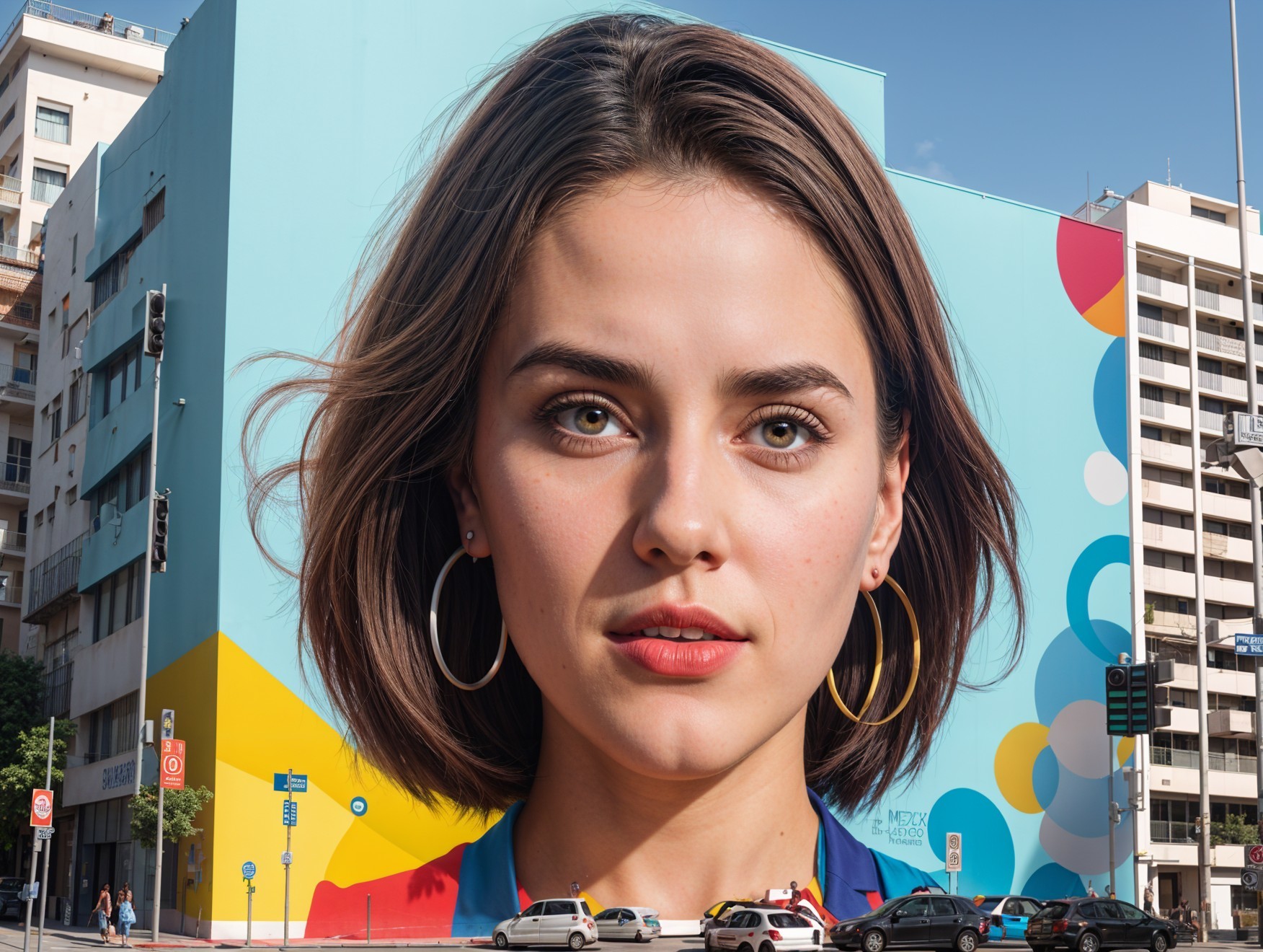 Mural of a Young Woman with Colorful Background