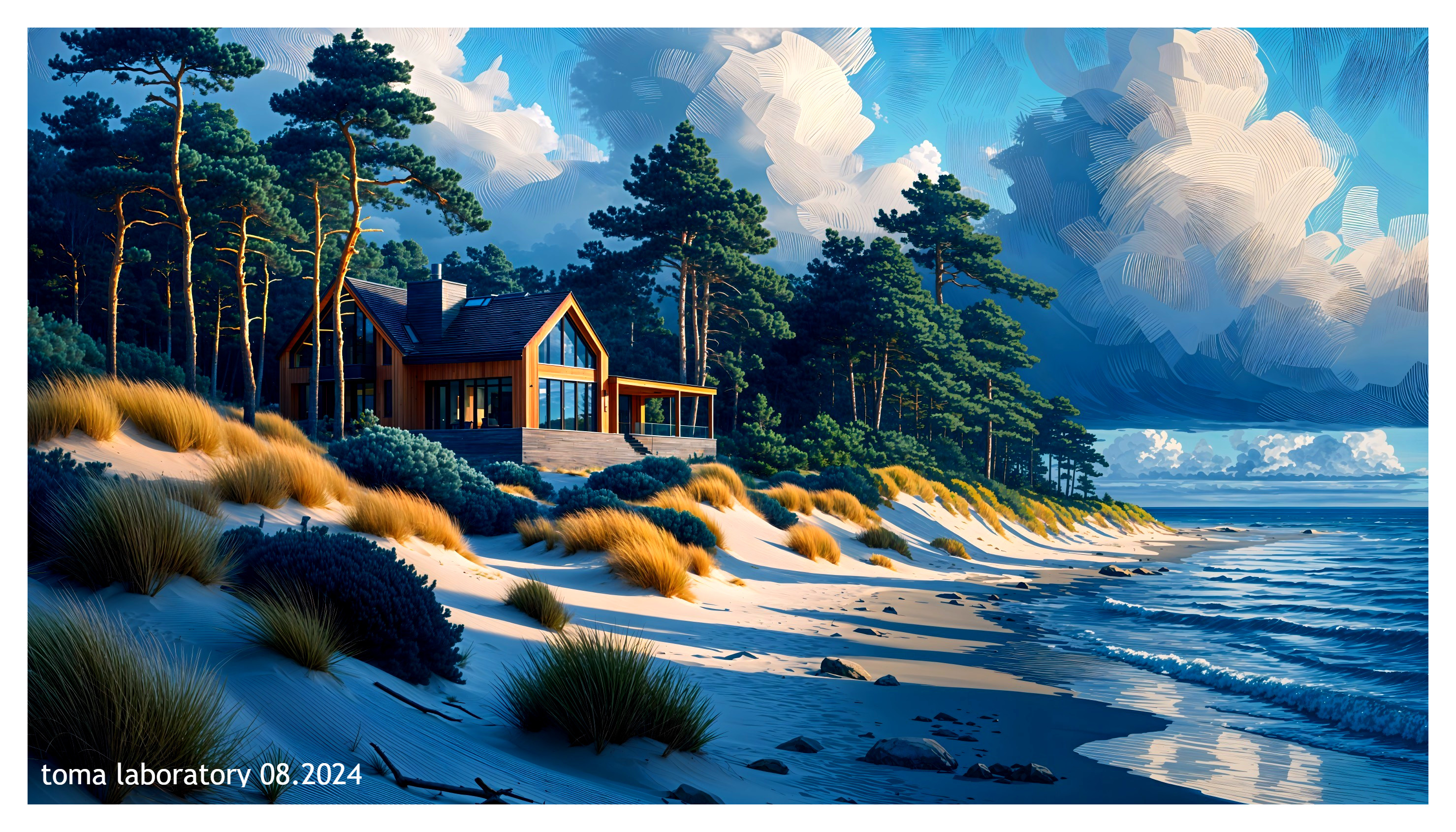 Coastal House Surrounded by Pines and Golden Grasses