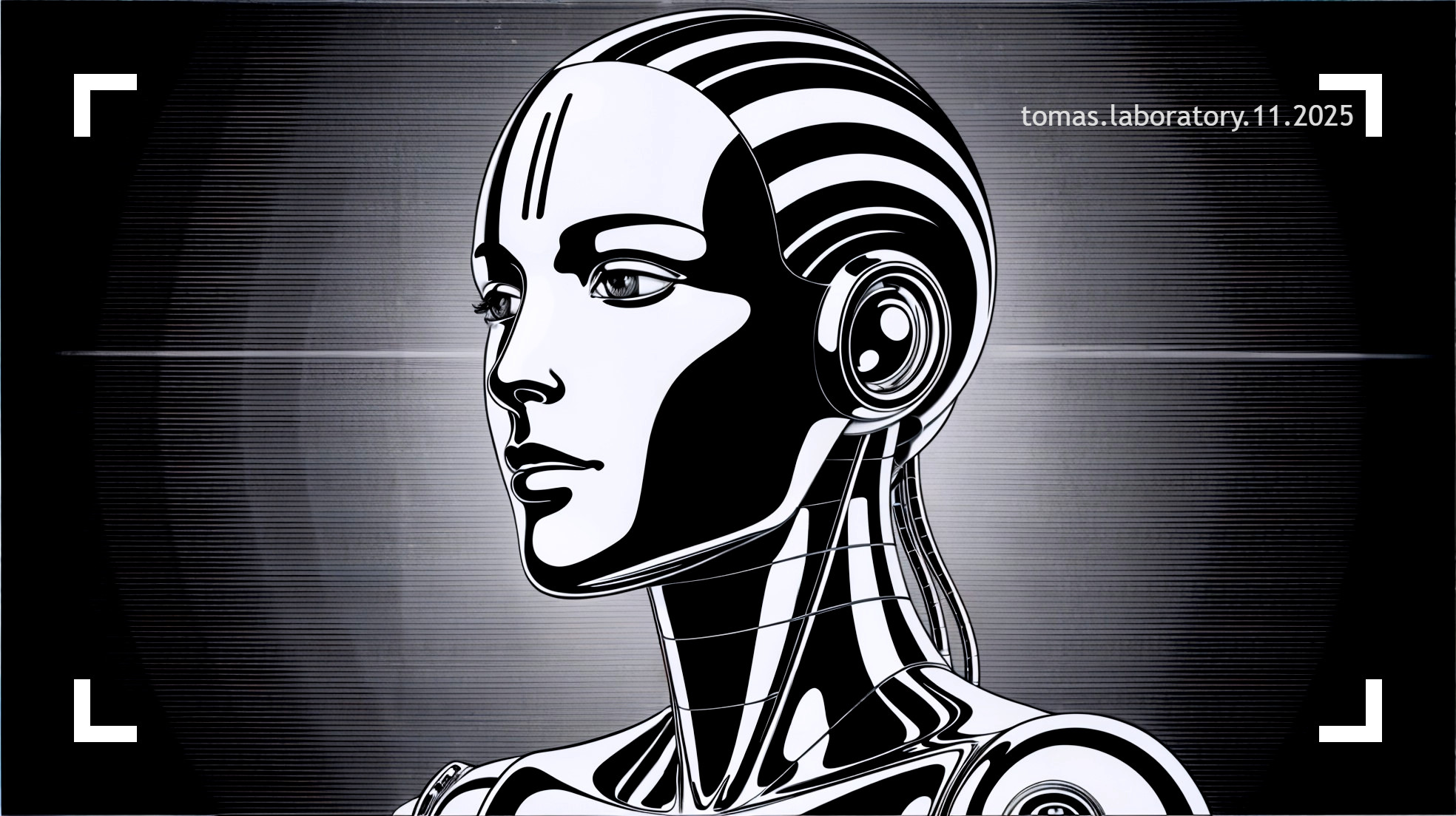 Stylized Robotic Figure in Futuristic Laboratory Setting