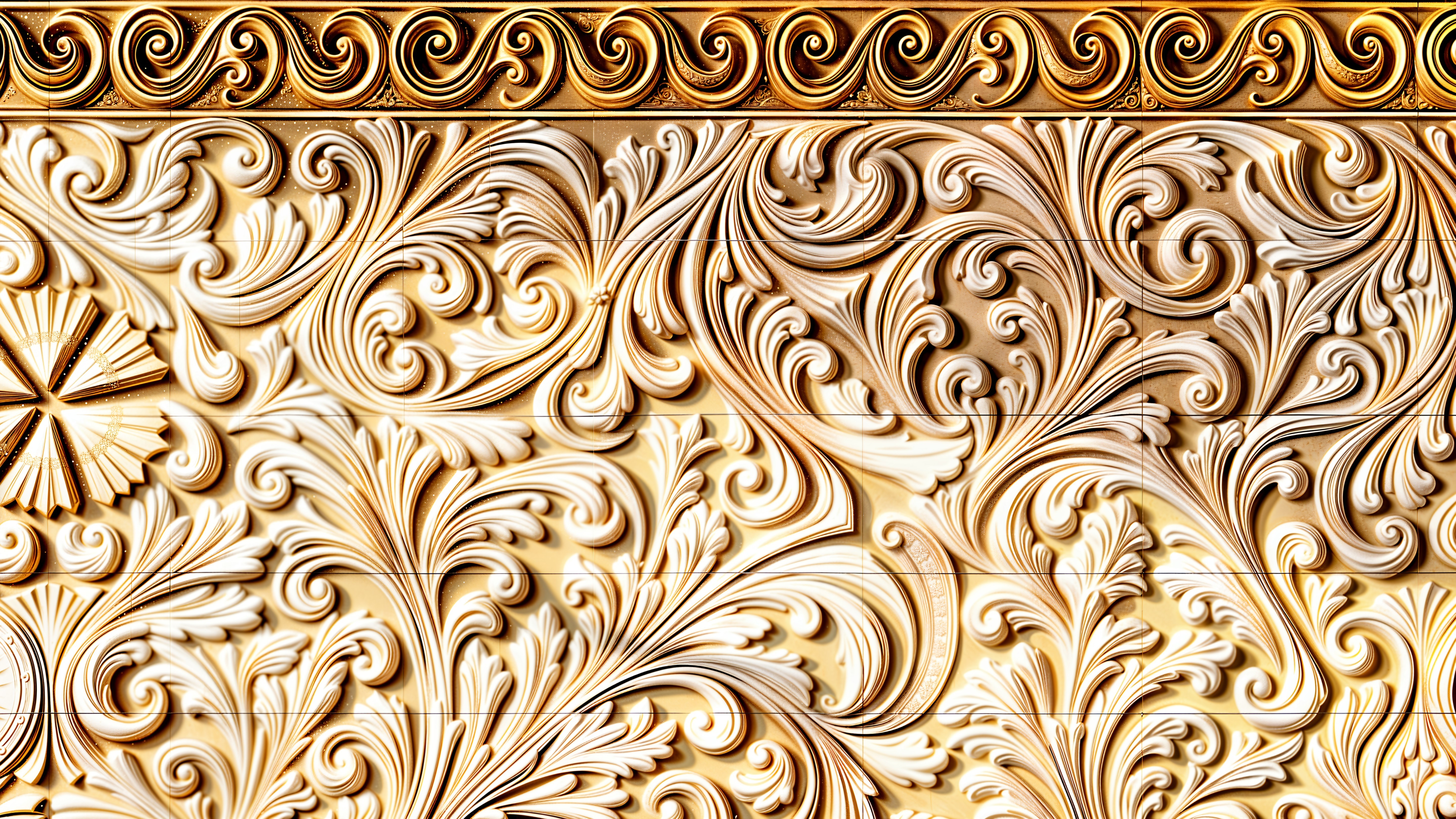Elaborate Floral Wall Pattern in Cream and Gold