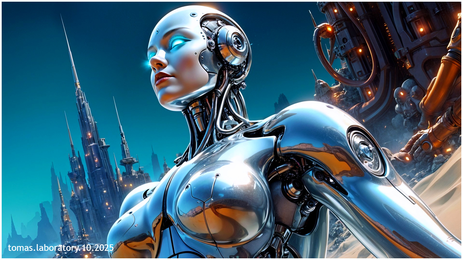 Futuristic Metallic Robot in Advanced Urban Landscape