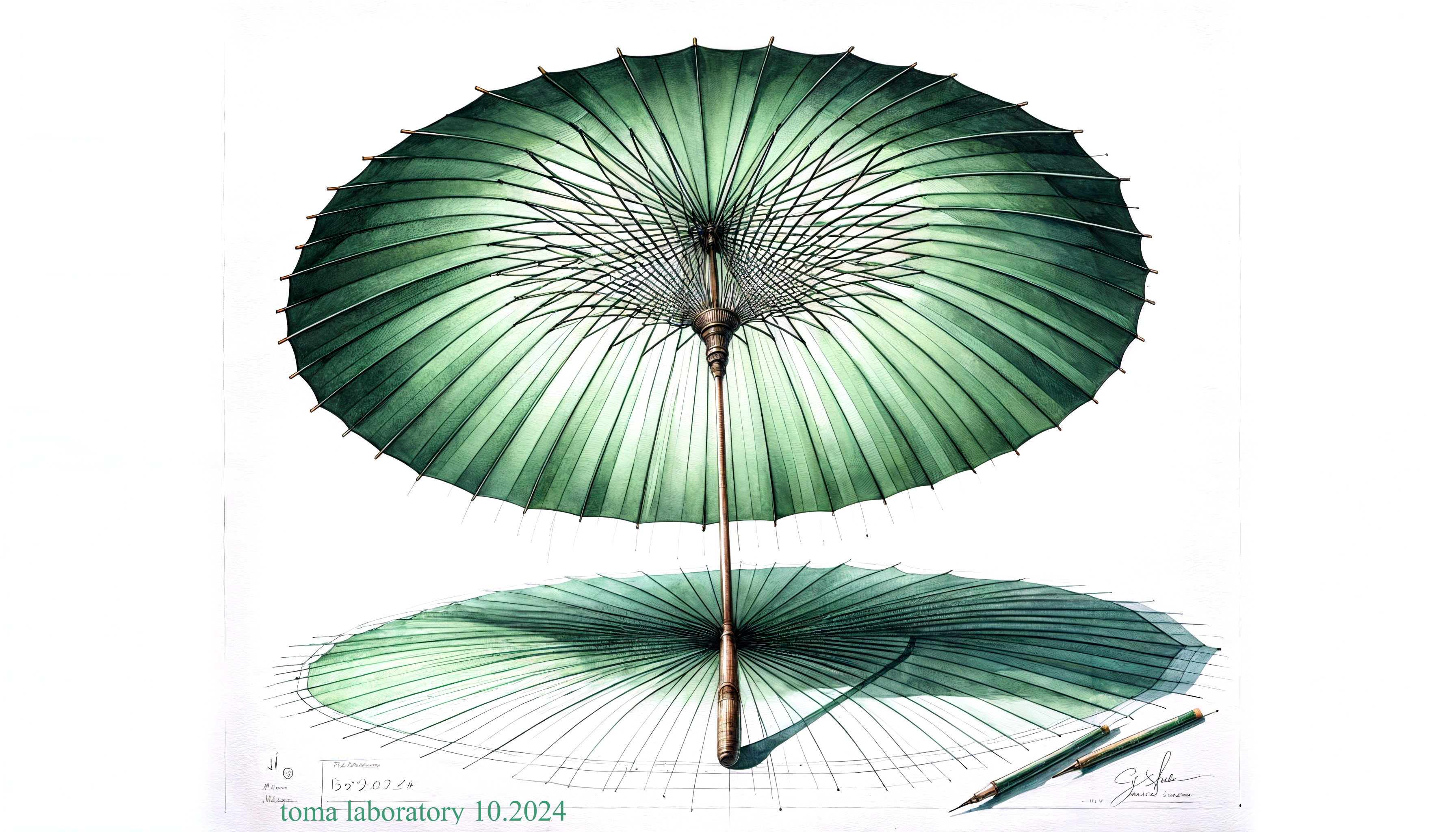 Elegant Green Parasol with Intricate Design Details