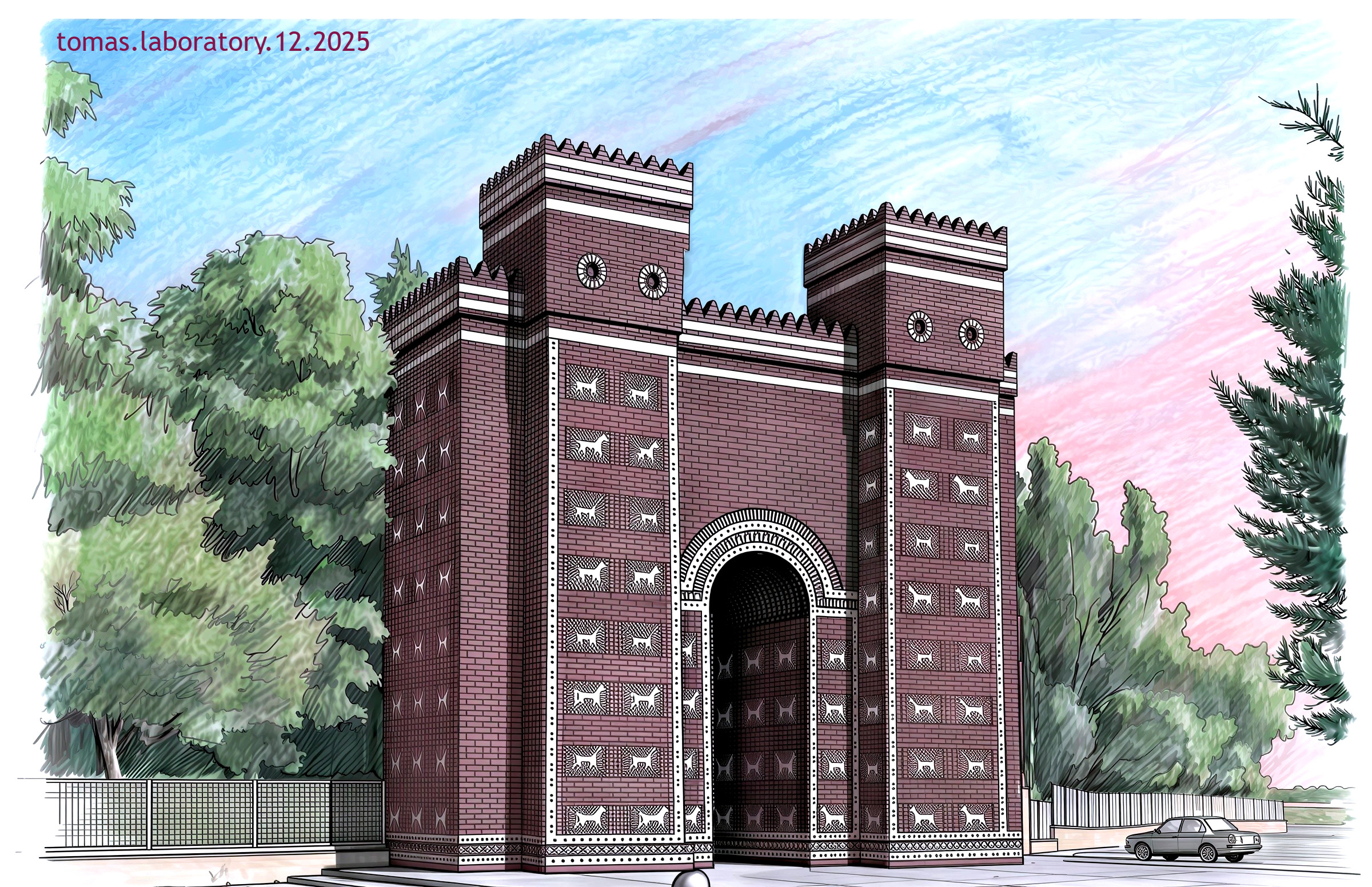 Ancient Babylonian Ishtar Gate Illustration Description