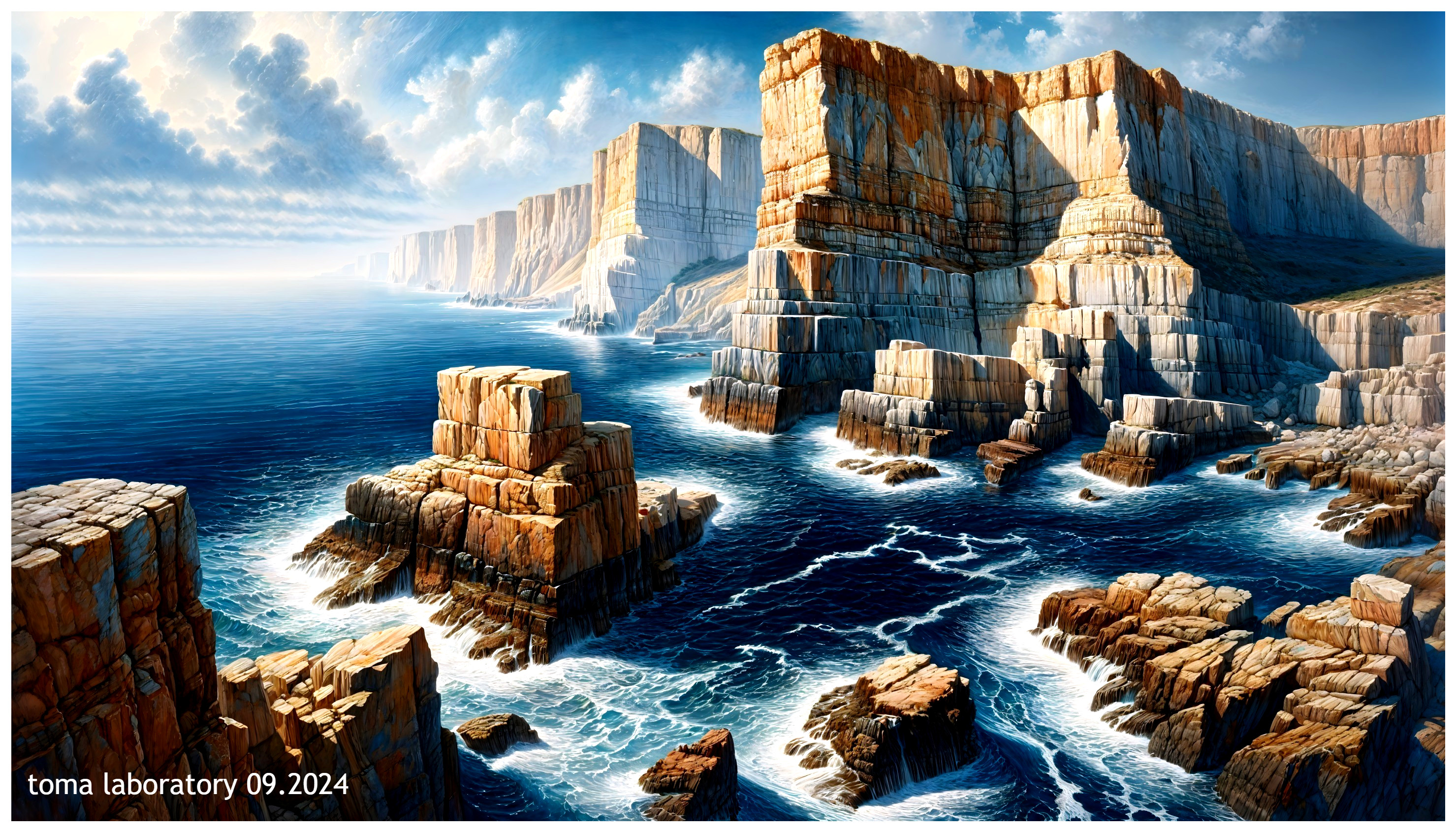 Towering Cliffs Over Deep Blue Ocean Landscape