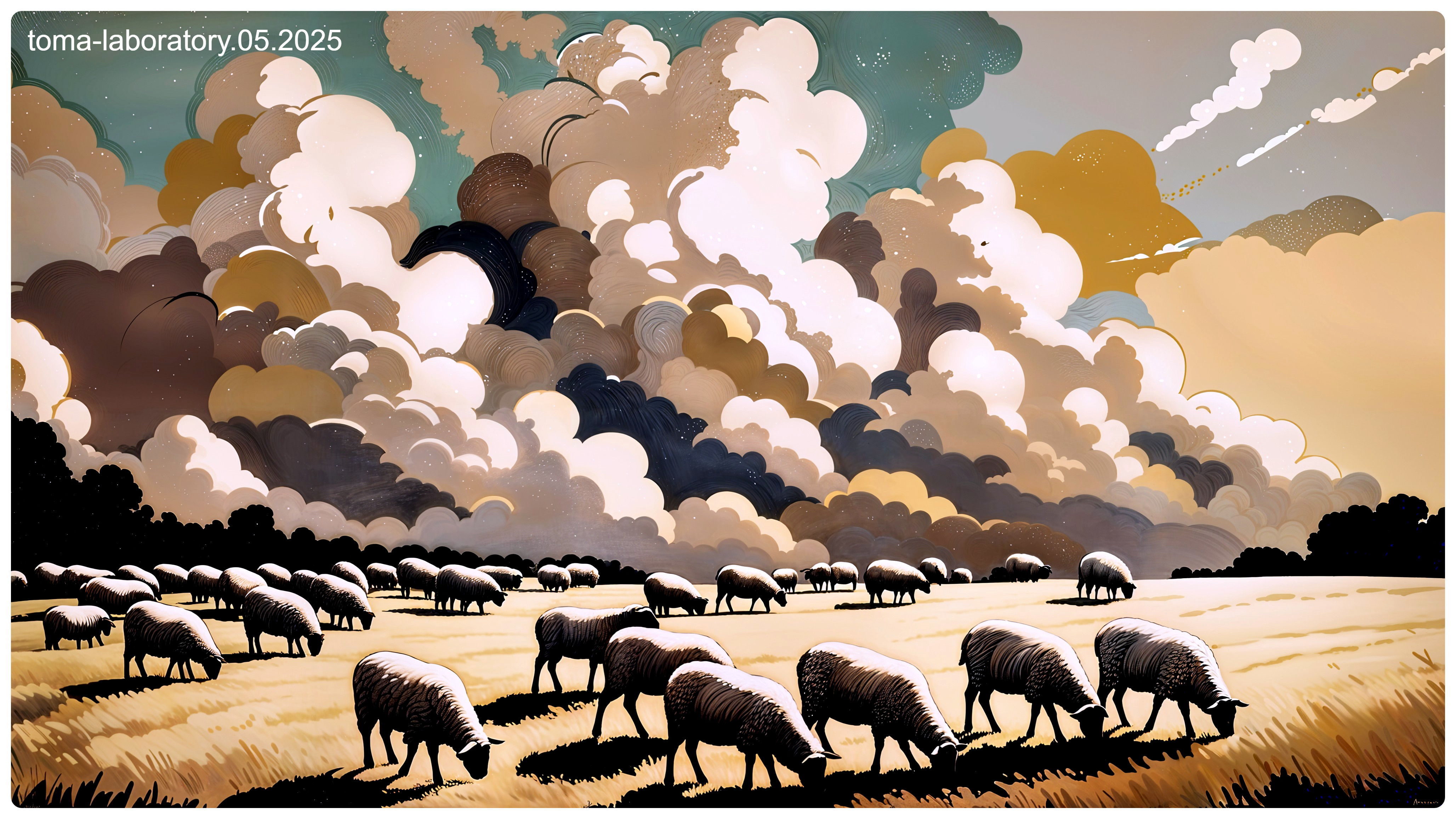 Serene Landscape with Grazing Sheep in Golden Field