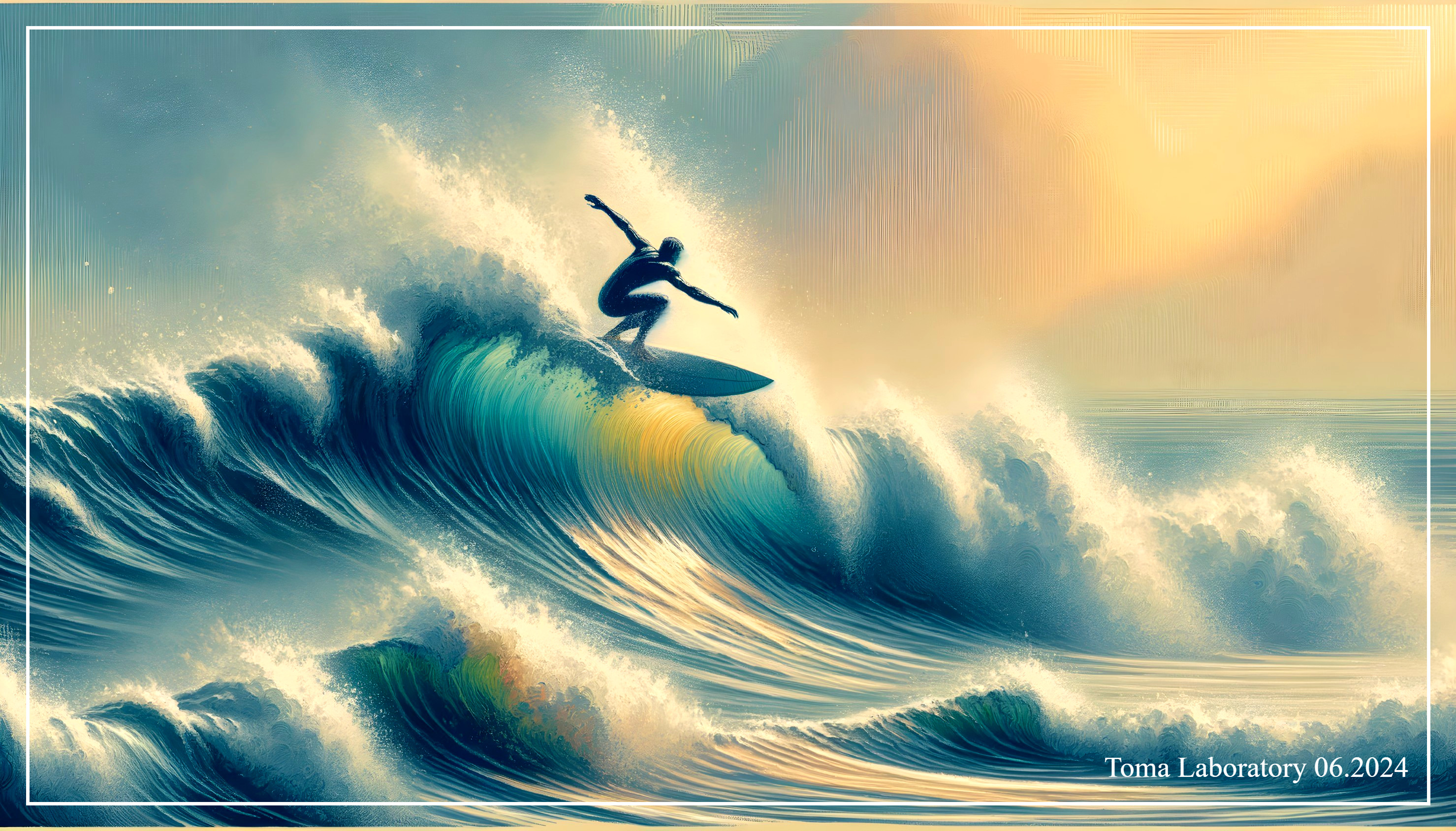 Surfer Riding a Wave Against a Vibrant Sky