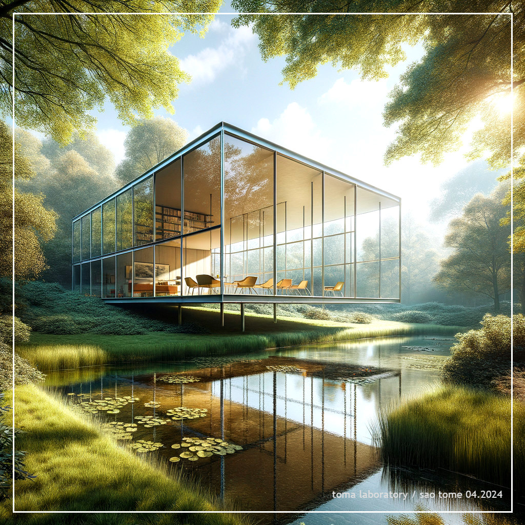 Modern Glass House Overlooking Serene Pond and Nature