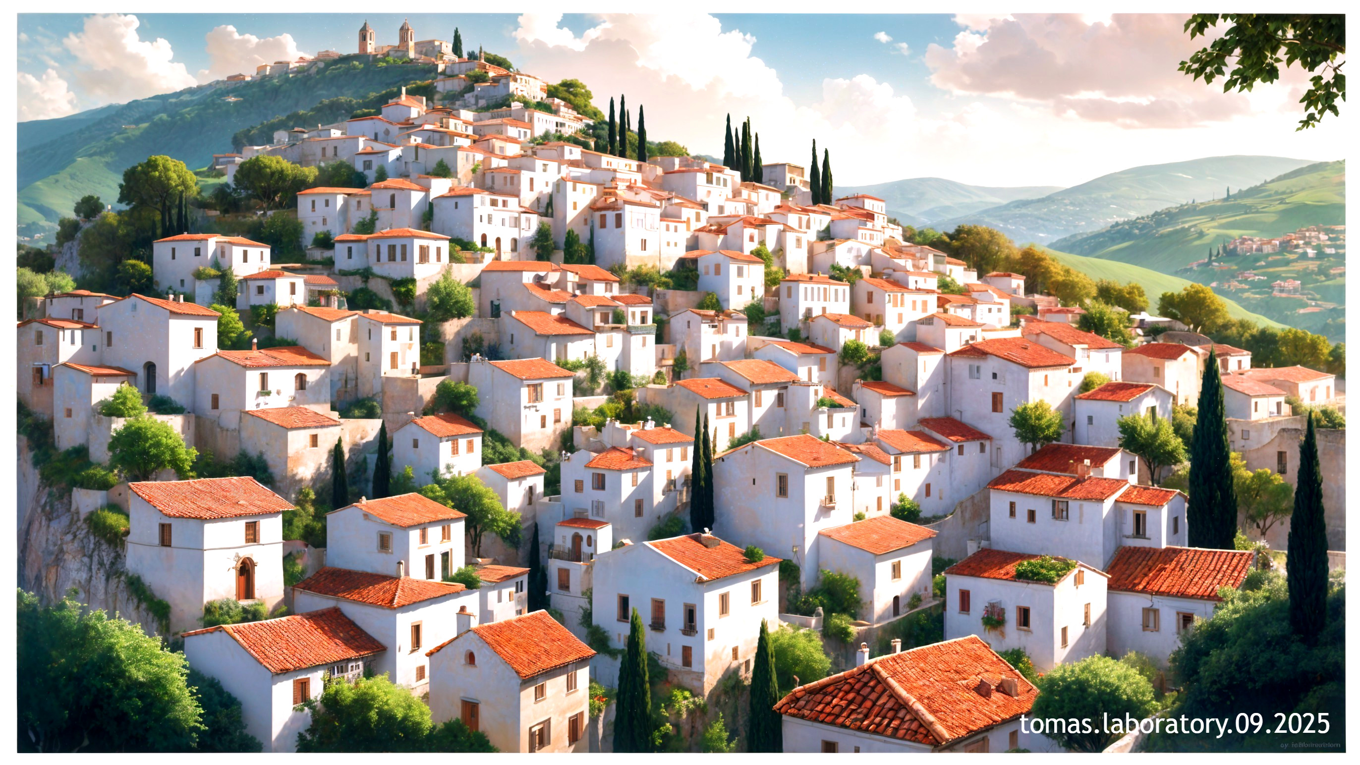 Picturesque Mediterranean Village with White Houses
