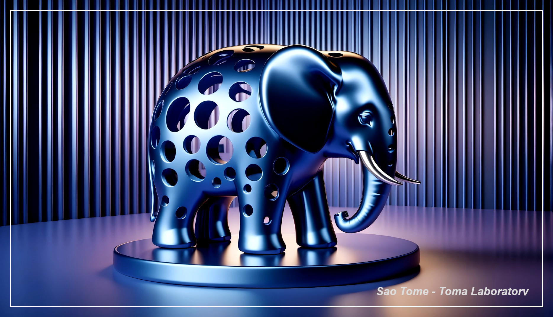 Metallic Blue Elephant Sculpture with Unique Cutouts