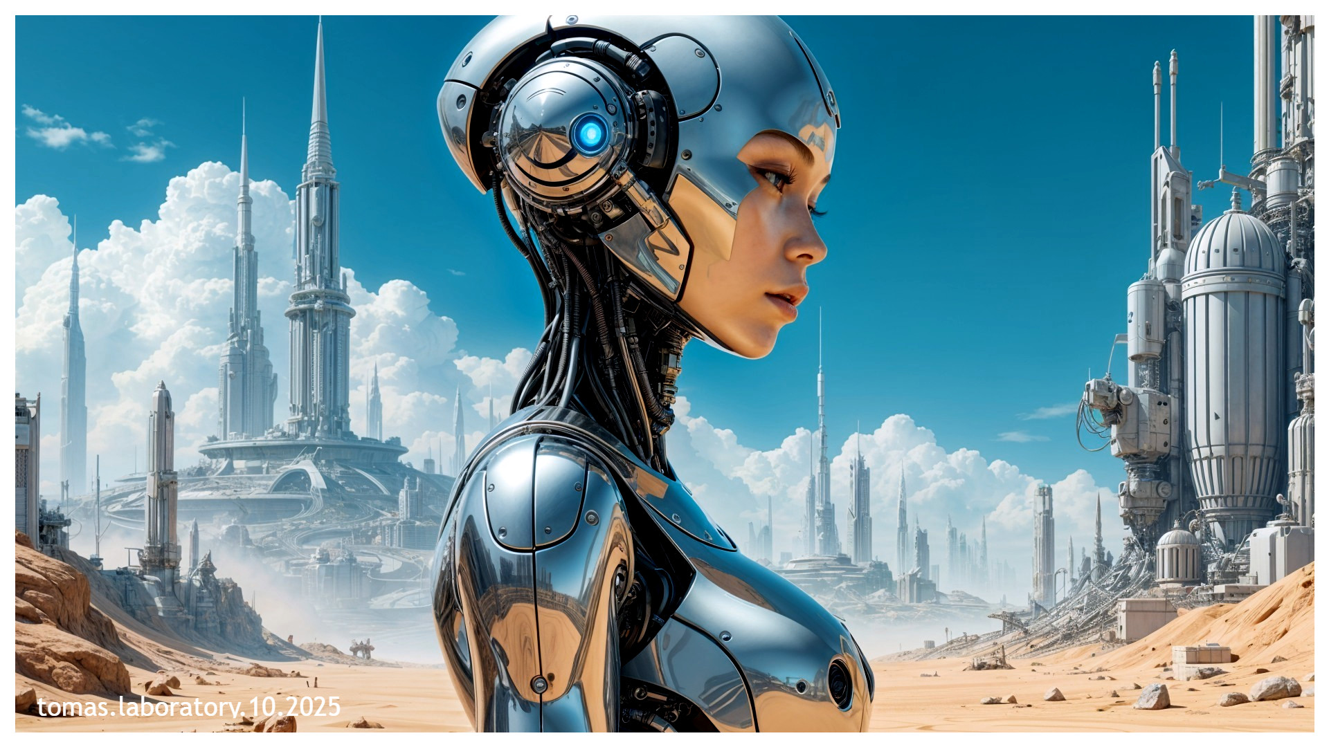 Futuristic Female Robot in Sci-Fi Landscape
