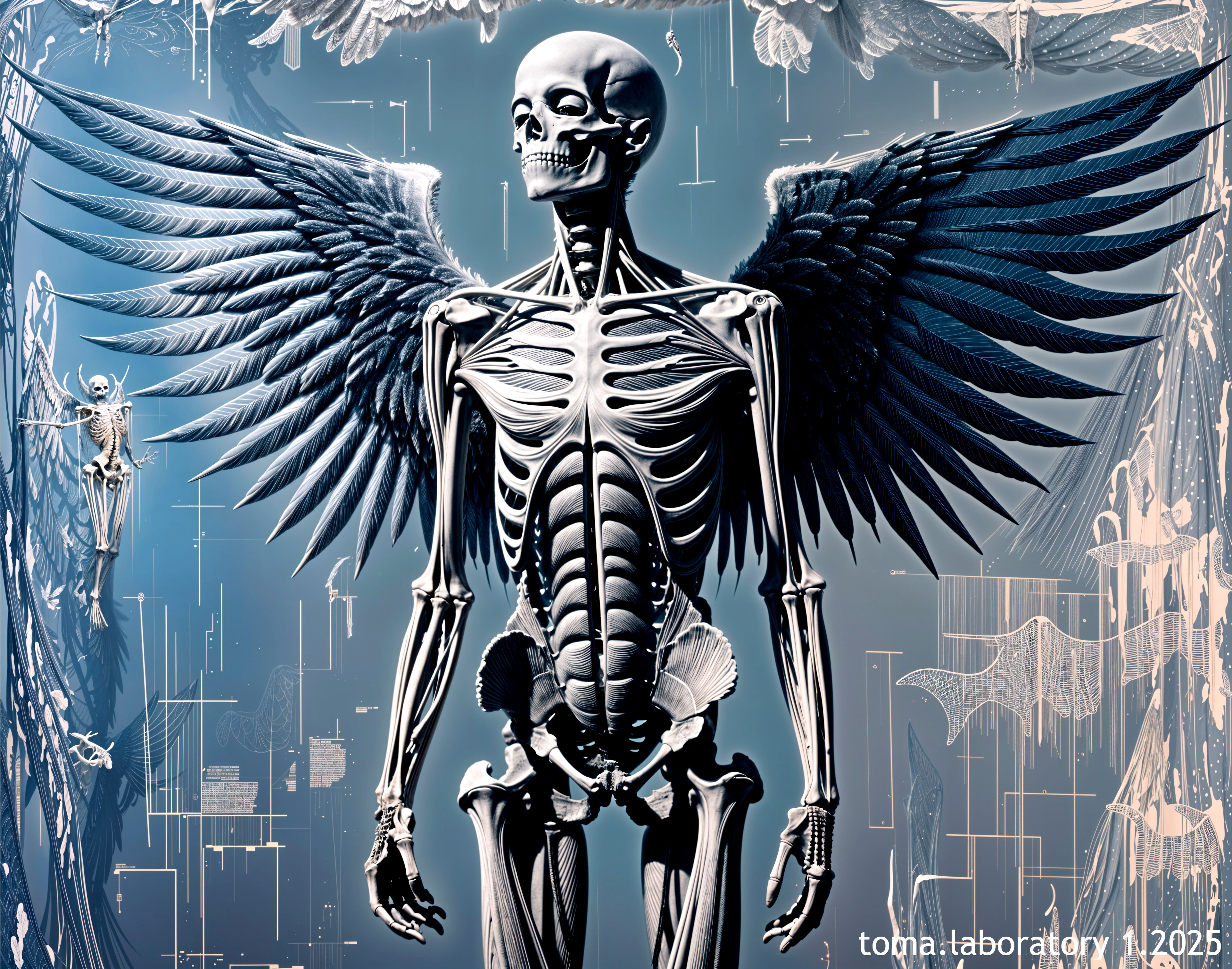 Digital Artwork of a Skeletal Figure with Wings