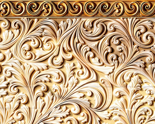 Elaborate Floral Wall Pattern in Cream and Gold