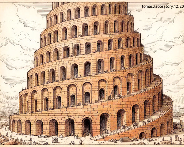 Detailed Illustration of the Tower of Babel Under Construction