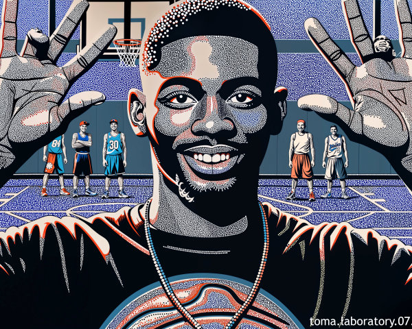 Vibrant Illustration of Young Man on Basketball Court