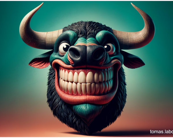 Vibrant Cartoon Bull's Head with Bold Colors and Texture