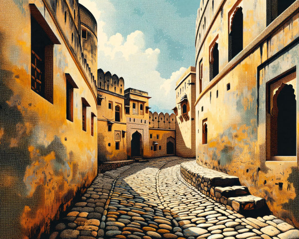 Narrow Cobblestone Street in Historic Town Setting