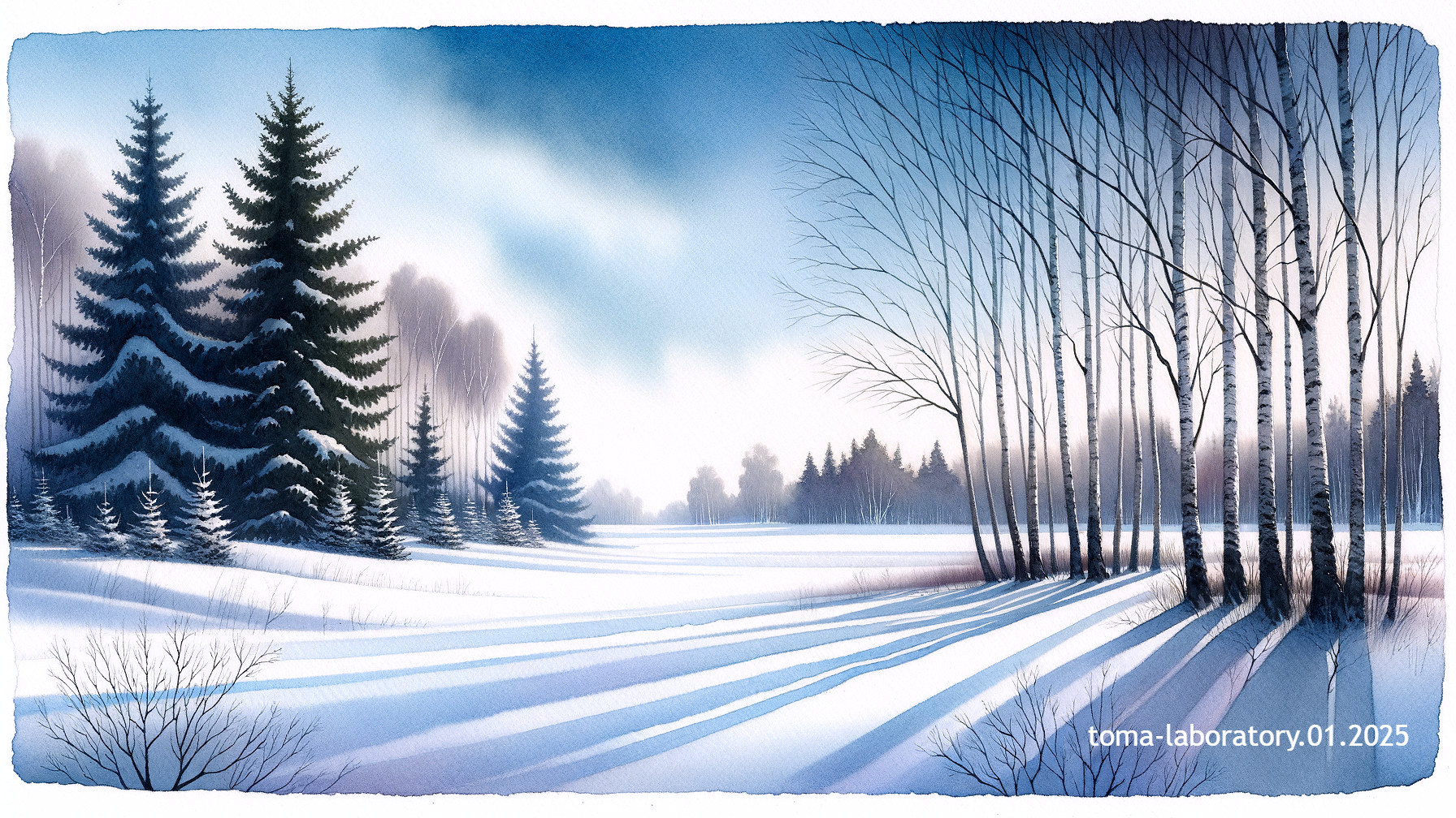 Serene Winter Landscape with Evergreens and Snow