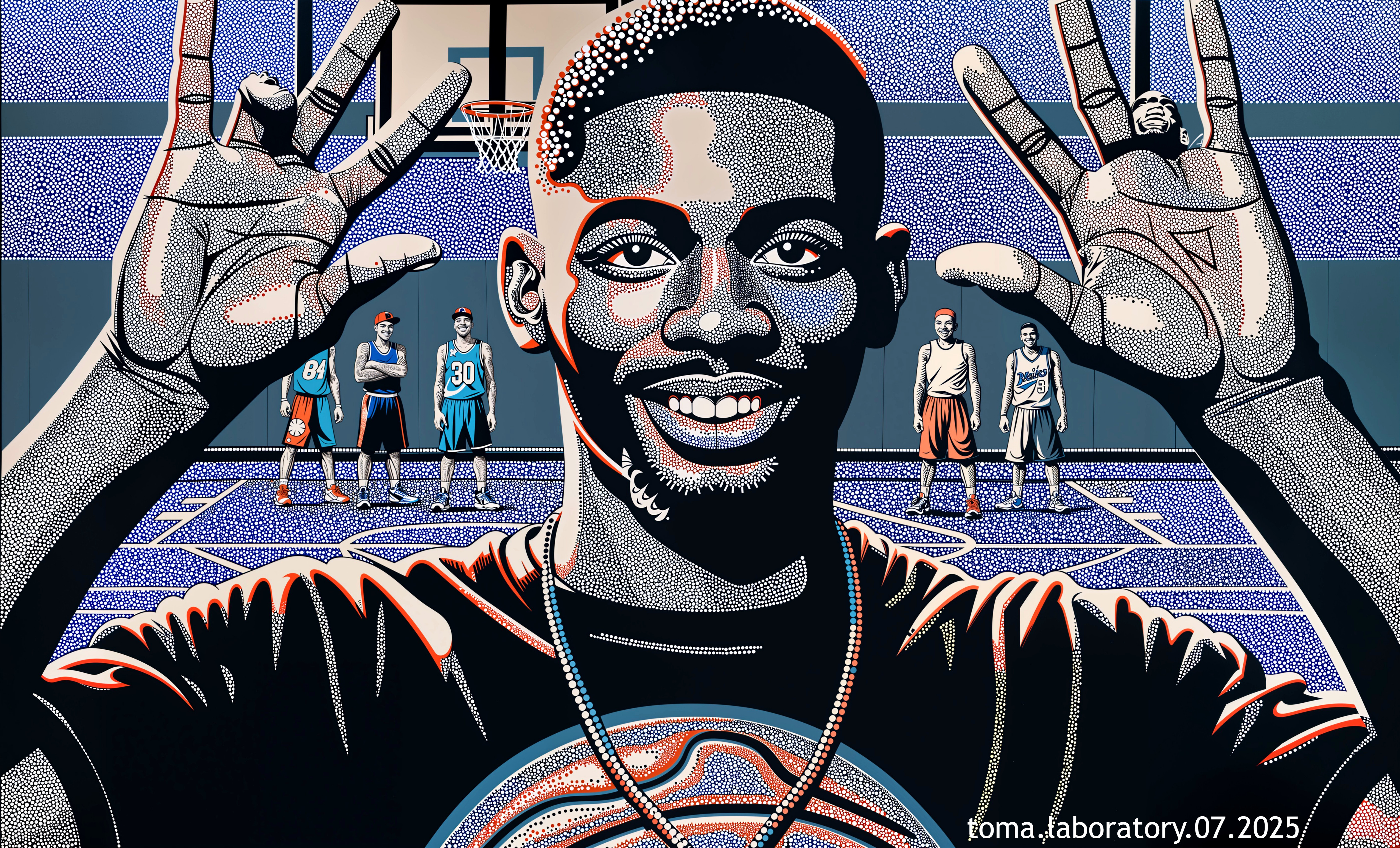 Vibrant Illustration of Young Man on Basketball Court