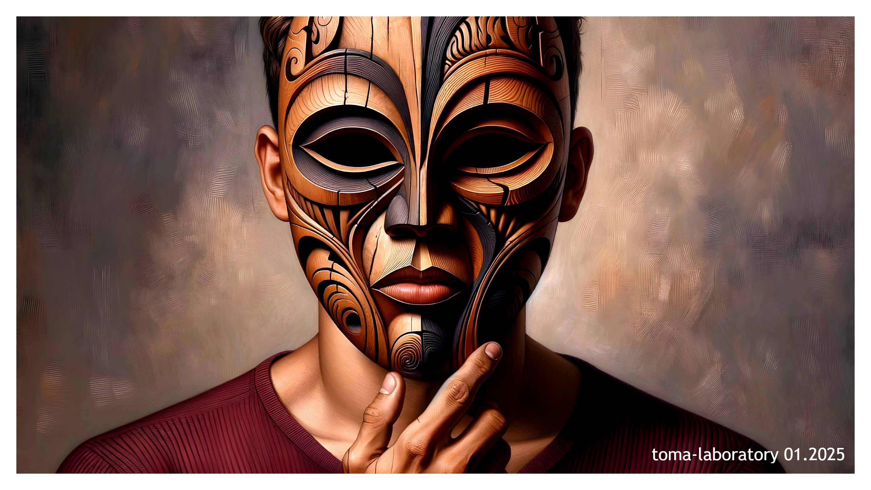 Intricately Designed Wooden Mask with Contemplative Expression