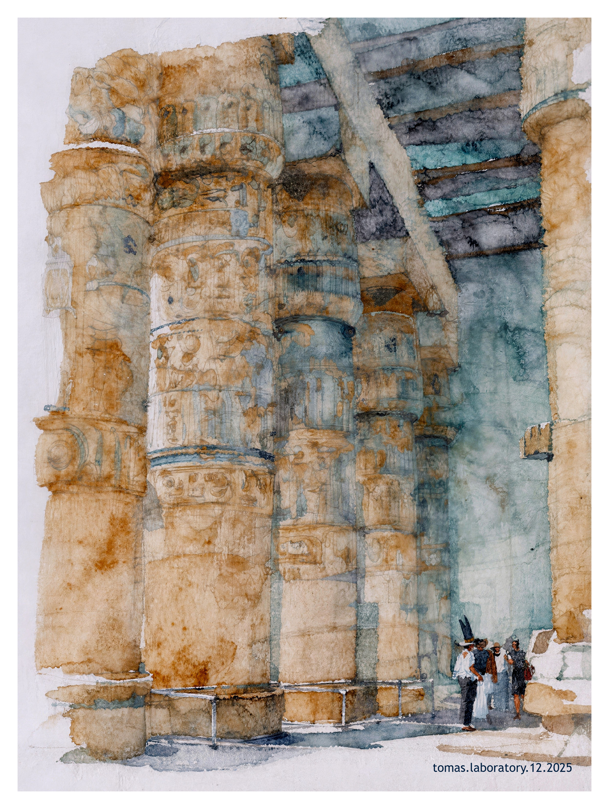 Impressionistic Watercolor of Ancient Temple Structure