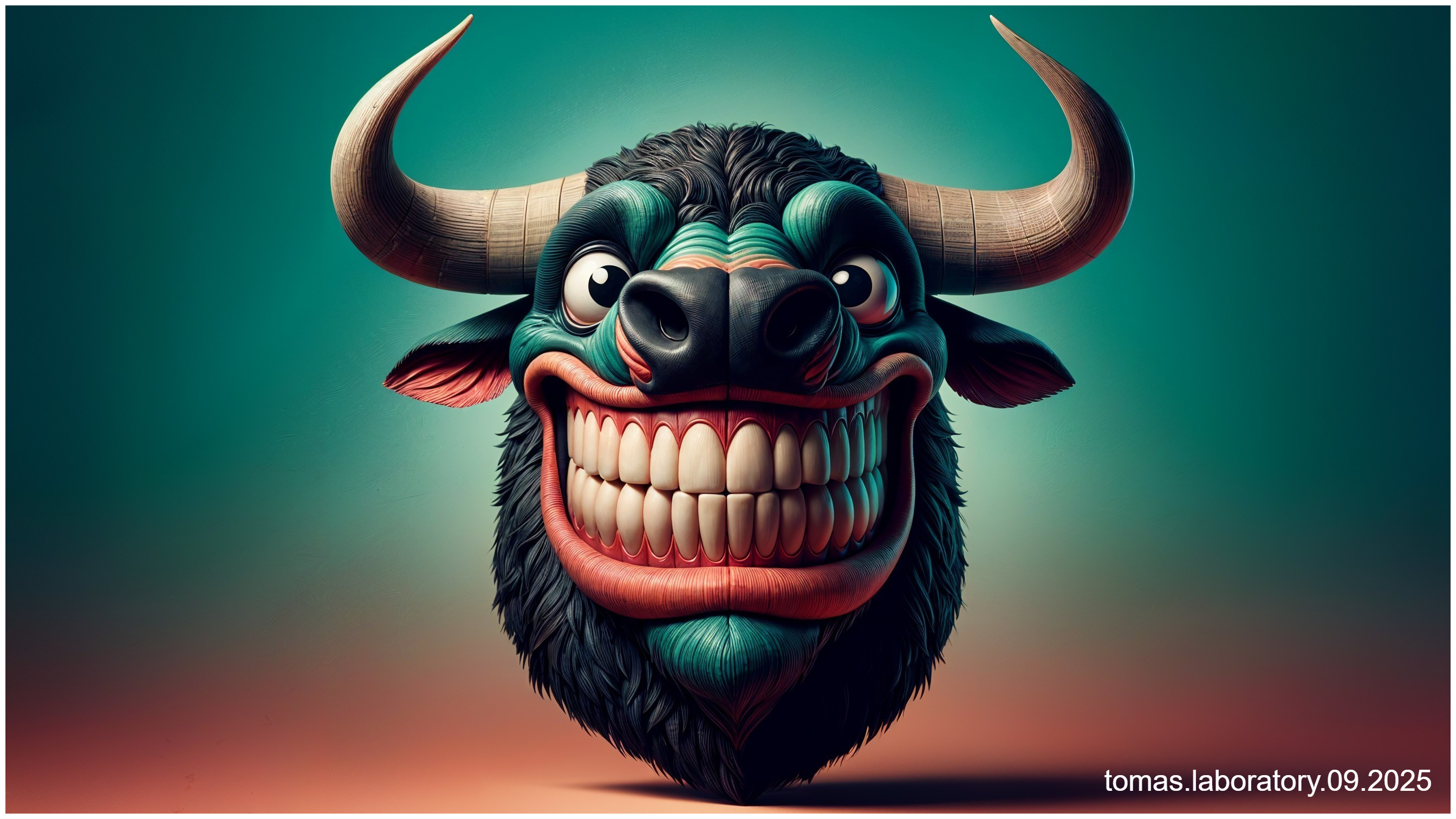 Vibrant Cartoon Bull's Head with Bold Colors and Texture