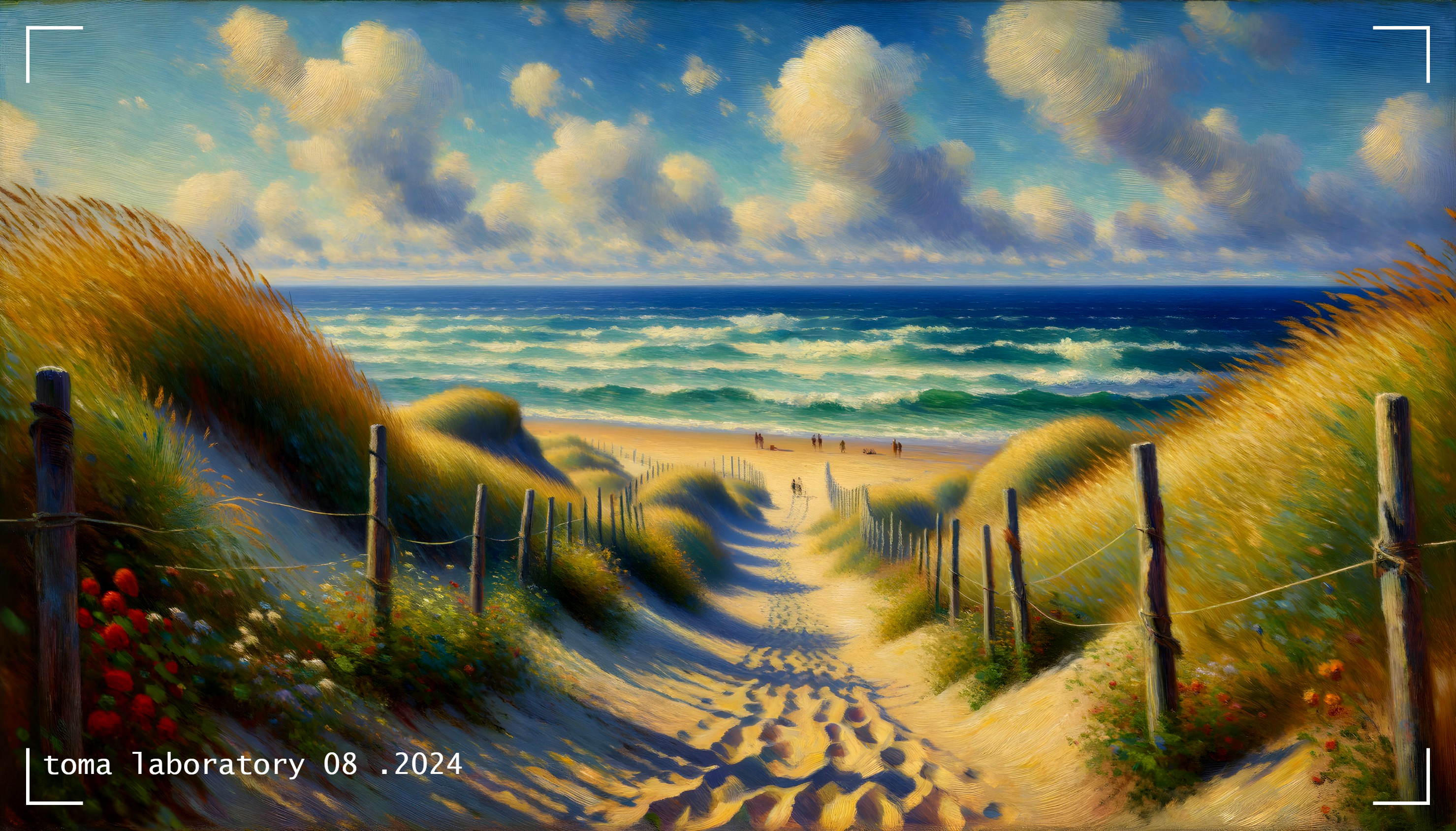 Serene Coastal Scene with Sandy Path and Ocean Waves