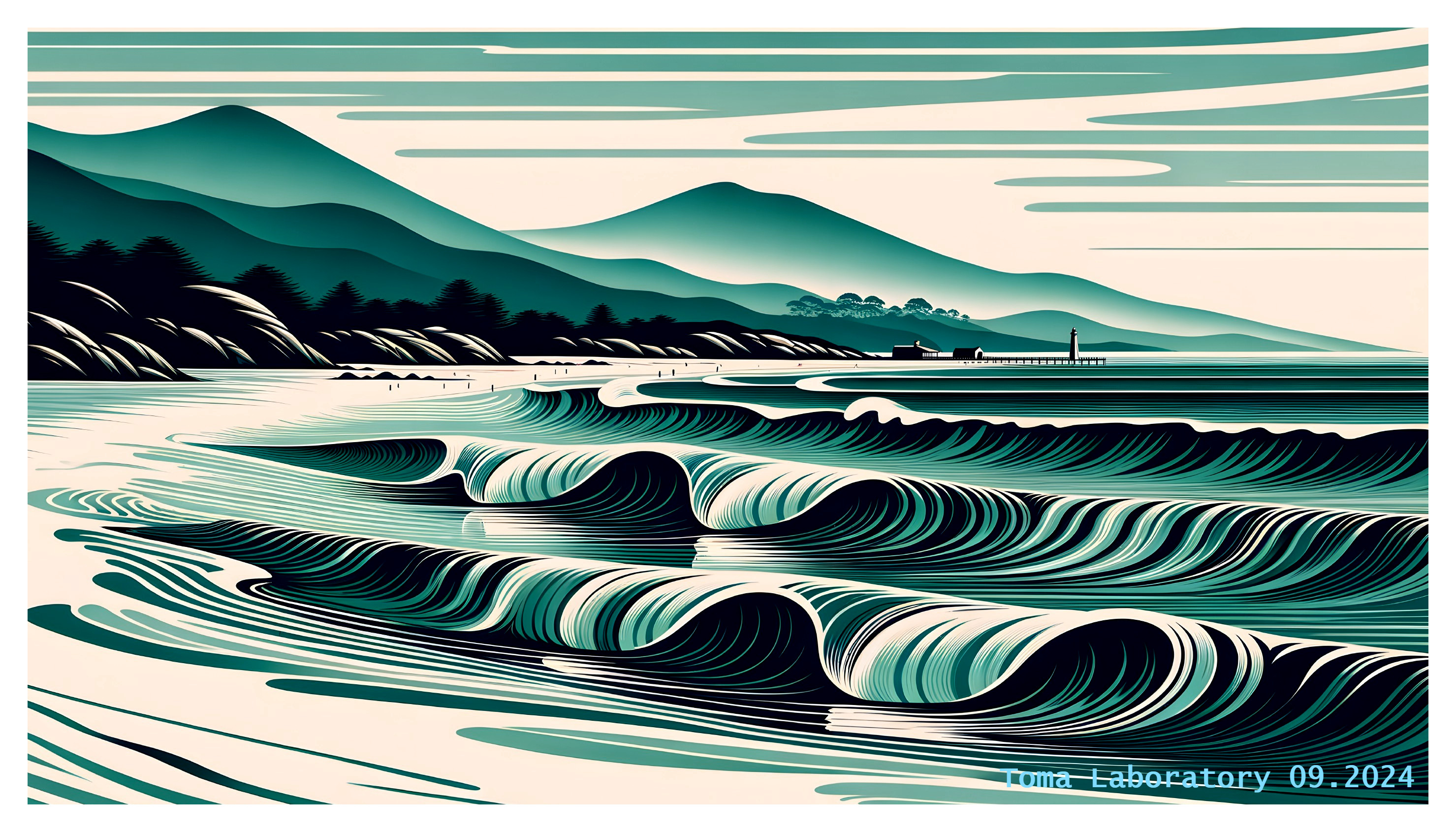 Tranquil Coastline with Rolling Waves and Gentle Mountains