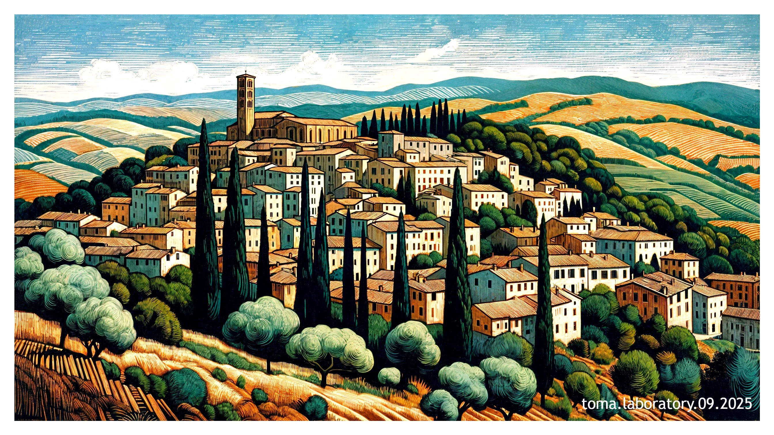 Vibrant Depiction of a Quaint Hillside Village