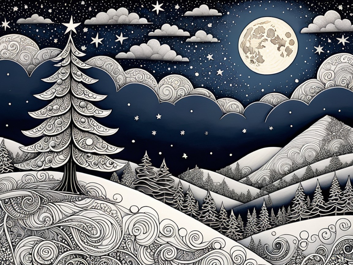 Winter Wonderland Vector Art with Christmas Tree