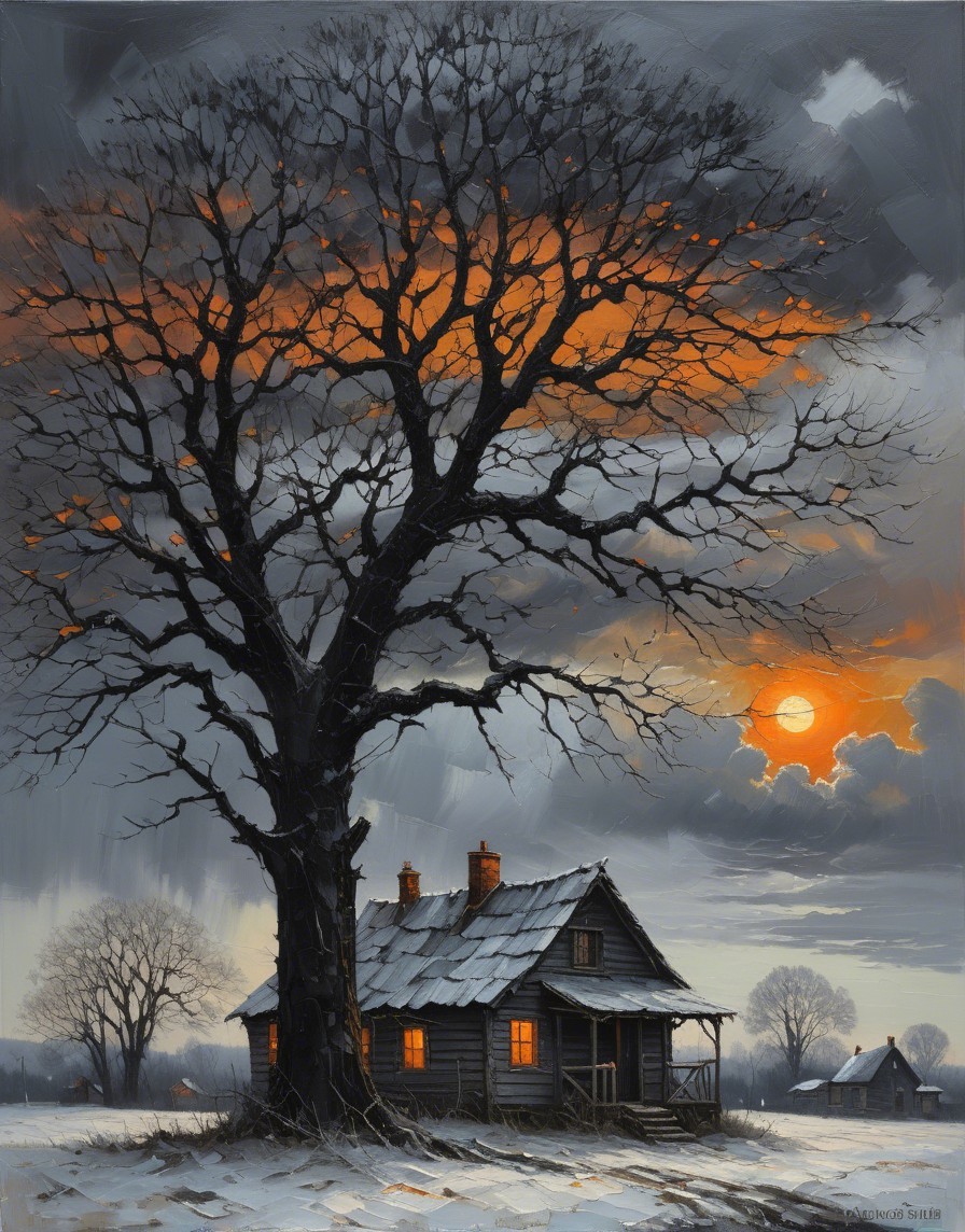 Rustic House in Snowy Landscape at Twilight