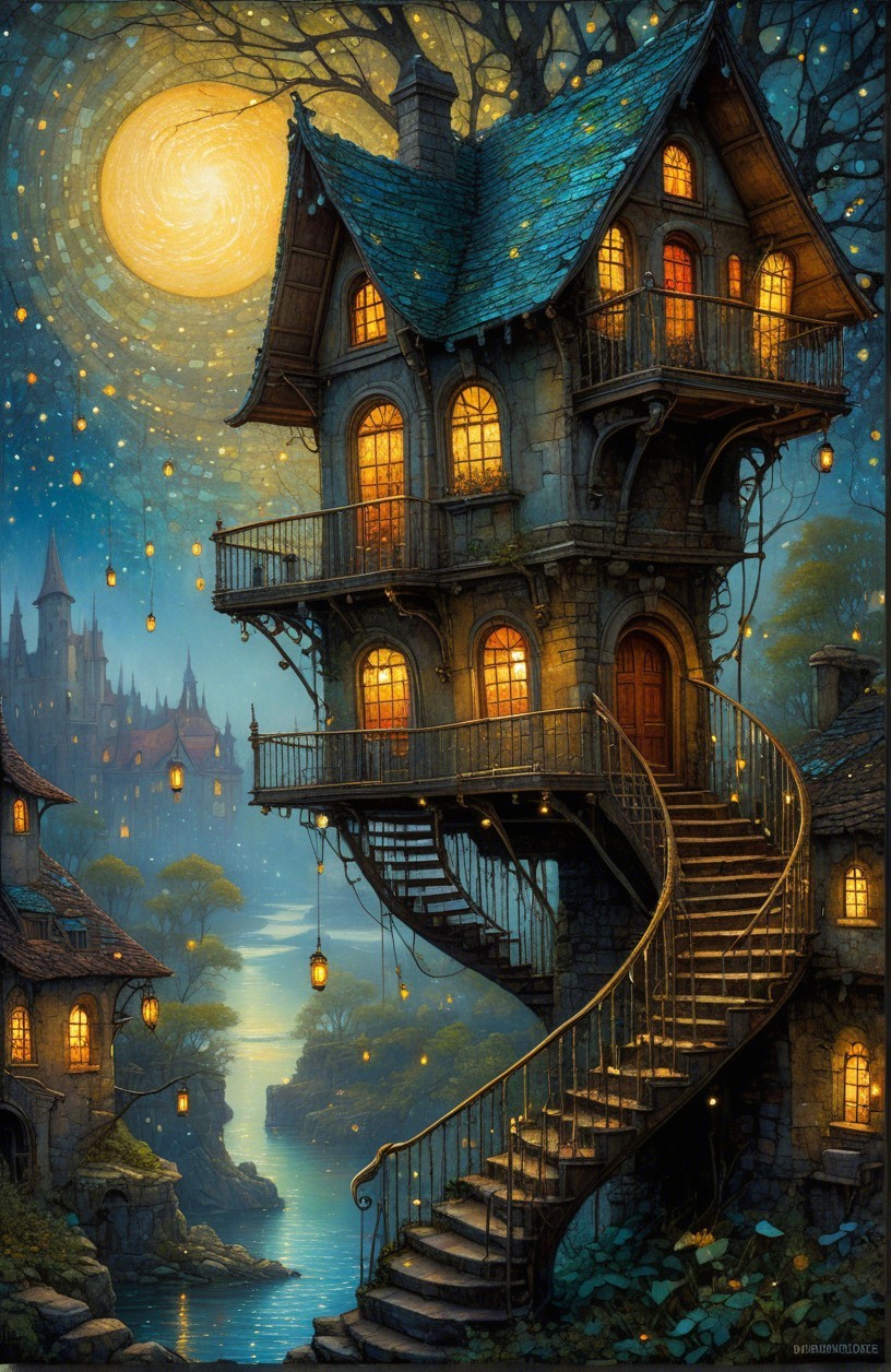 Whimsical Fairy-Tale House on a Hill at Twilight