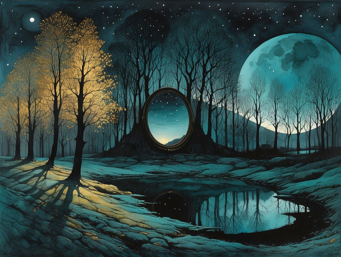 Twilight Landscape with Moon and Mystical Portal