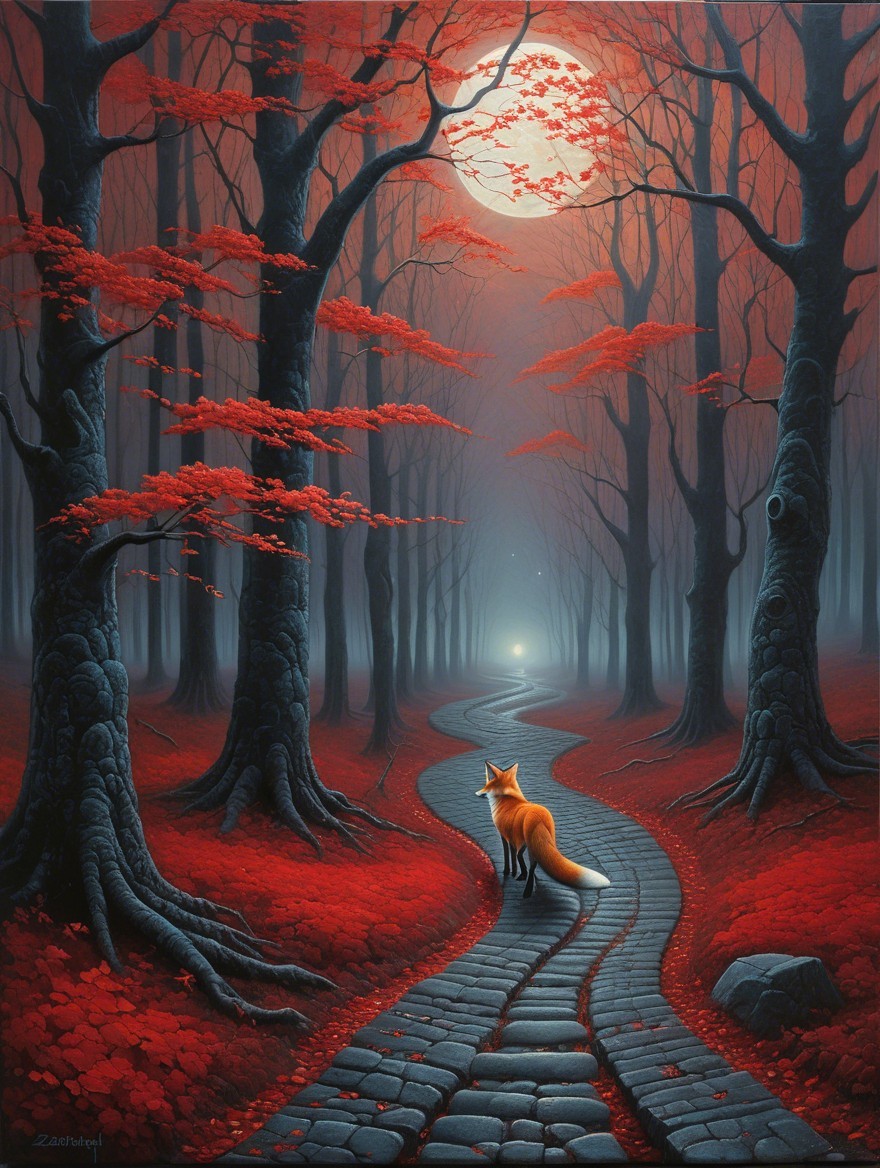 Winding Cobblestone Path in a Serene Forest Scene