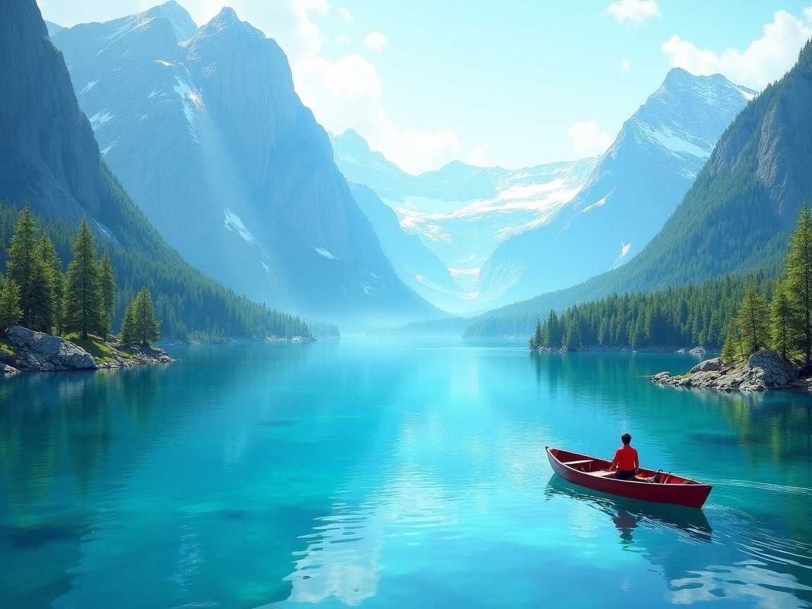 Tranquil Lake and Majestic Mountains Landscape Scene