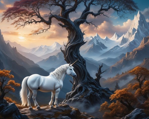 Unicorn on Rocky Outcrop with Scenic Landscape