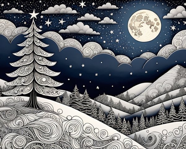 Winter Wonderland Vector Art with Christmas Tree