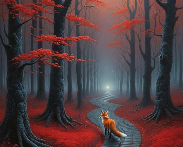 Winding Cobblestone Path in a Serene Forest Scene