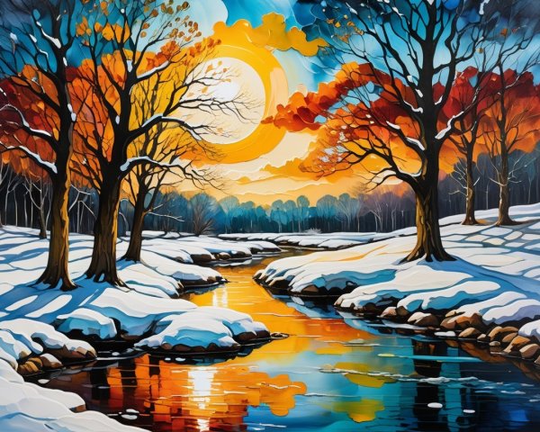 Vibrant Winter Landscape with Sunset Reflections