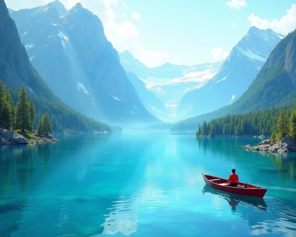 Tranquil Lake and Majestic Mountains Landscape Scene