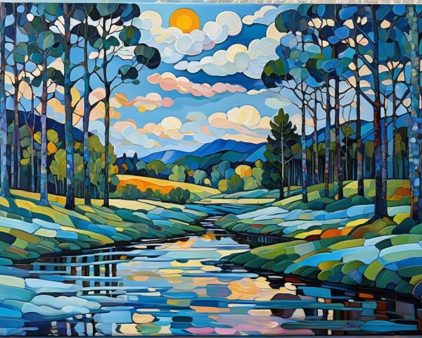 Vibrant Landscape with Trees and Serene River