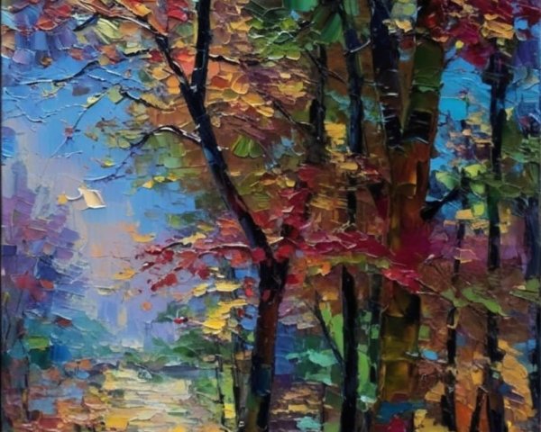 Impressionistic Autumn Forest Landscape with Rich Colors