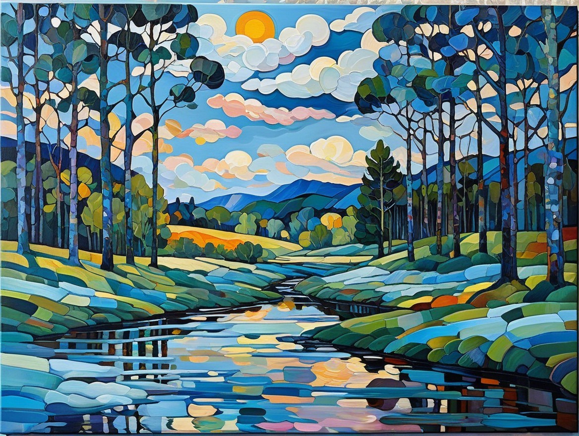 Vibrant Landscape with Trees and Serene River