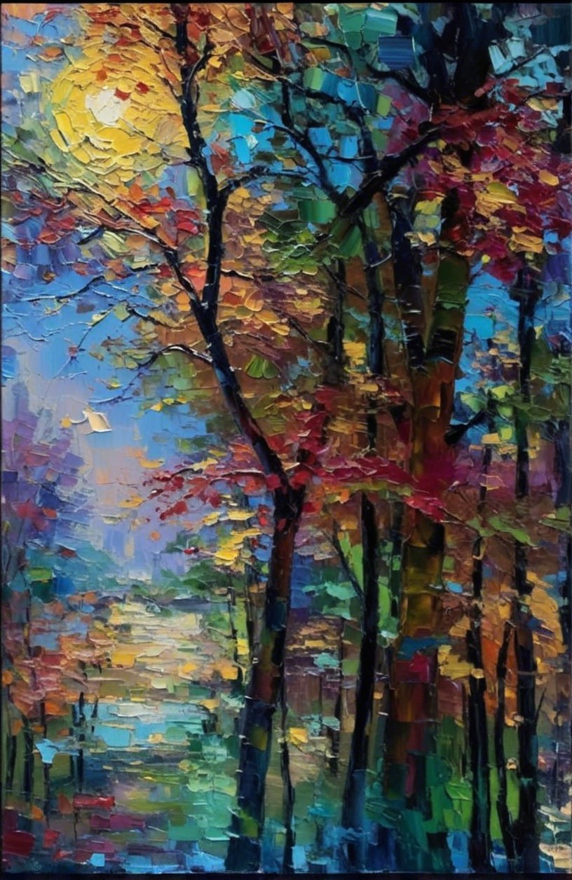 Impressionistic Autumn Forest Landscape with Rich Colors