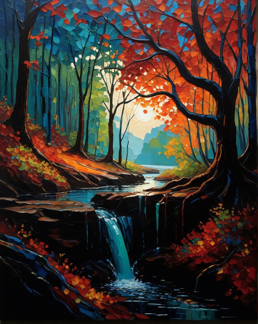 Vibrant Landscape with Waterfall and Autumn Foliage