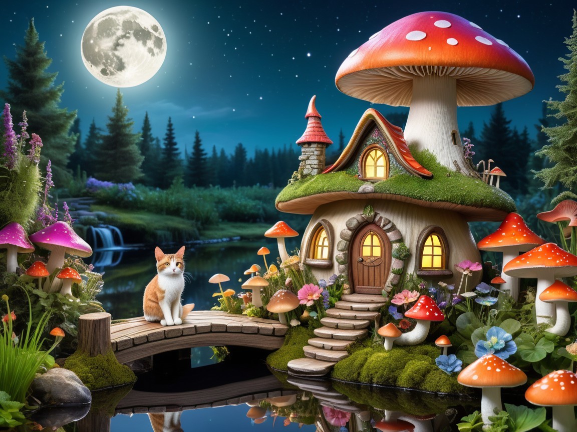 Whimsical Mushroom House in Enchanting Landscape