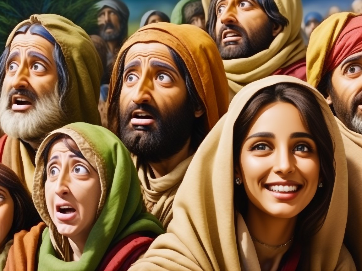 Diverse Group in Historical Attire Showcasing Emotions